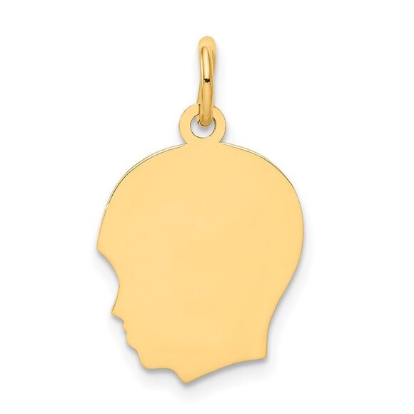 10K Yellow Gold Plain Medium .013 Gauge Facing Left Engravable Boy Head Charm